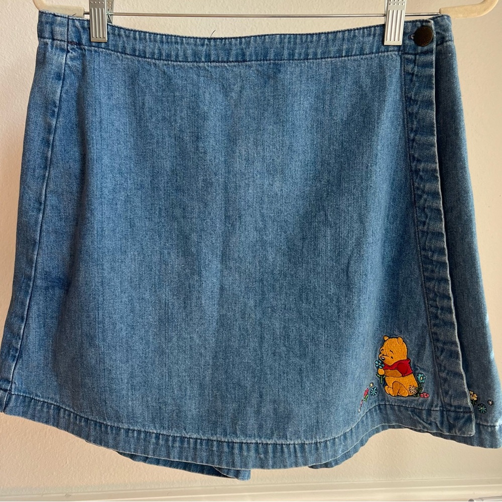 Winnie The Pooh Denim Skort Skirt Wrap Shorts Vintage Disney Store Y2K 1990s - Picture 2 of 10